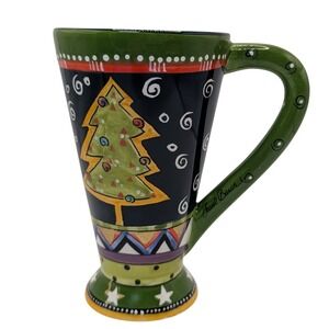Bella Casa By Ganz Mug Tall Christmas Themed Hand Painted Pedestal Signed Six In